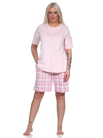 NORMANN kurzarm Schlafanzug Shorty karierter Hose Jersey in rosa