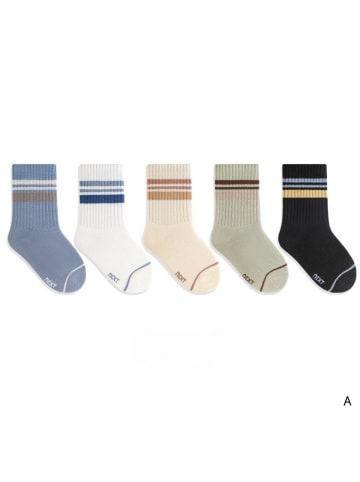 MUNADUNA 5er-Pack Kindersocken mit Dreifachstreifen in Blau