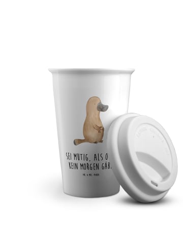 Mr. & Mrs. Panda To Go Becher Schnabeltier Mut mit Spruch in Weiß