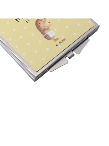 Mr. & Mrs. Panda Mini Spiegel Igel Wein mit Spruch in Gelb Pastell