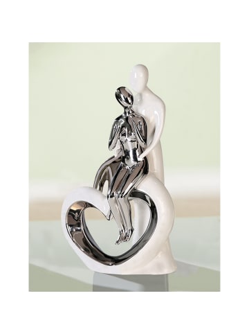 GILDE Skulptur Romanze silberfarben, weiß - (H) 33,5 cm