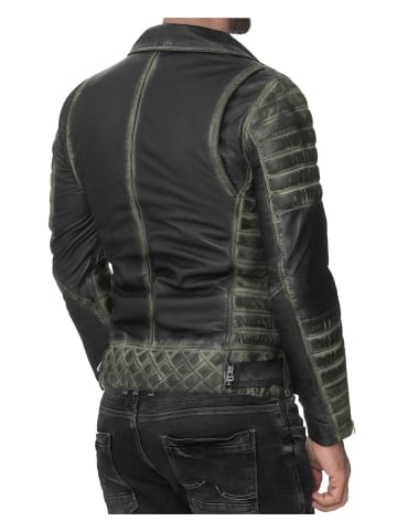 Reichstadt Herren Slim Fit Bikerjacke Silver Zipper  in Fungi Green