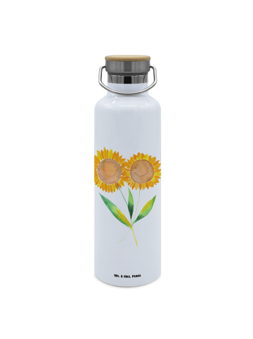 Mr. & Mrs. Panda Trinkflasche Blume Sonnenblume ohne Spruch in Weiß