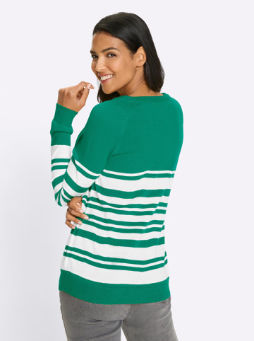 Sieh an! Langarm-Pullover in grün-weiß-geringelt