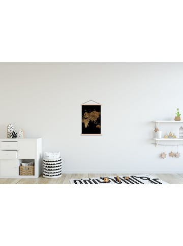 MuchoWow Poster mit Leiste Weltkarte gold schwarz  (BxH)