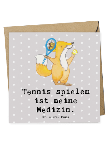 Mr. & Mrs. Panda Deluxe Karte Fuchs Tennis spielen mit Spruch in Grau Pastell