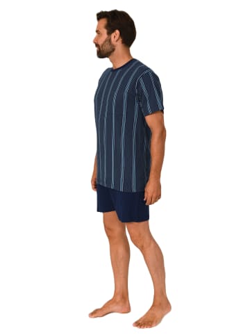 NORMANN kurzarm Schlafanzug Shorty Pyjama Streifen in marine