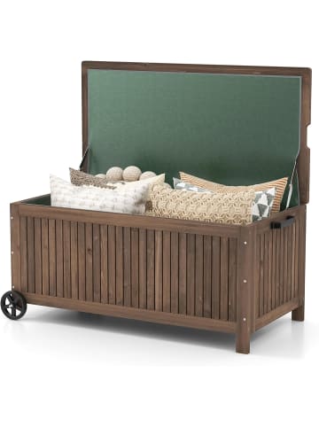 COSTWAY Gartenbox Holz 213L mit Rädern in Braun