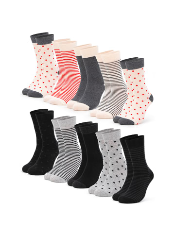 Occulto 10er Pack Mustersocken Michaela in Schwarz-Rot