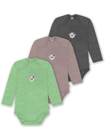 Normani Outdoor Sports 3er Pack Baby Merino Body Langarm Auckland in Anthrazit/Rosa/Grün