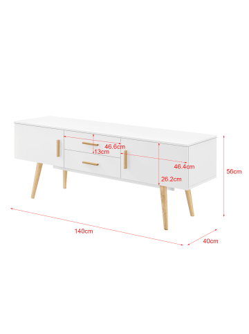 en.casa Fernsehtisch Alavus in Weiß (L)140cm (B)40cm (H)56cm