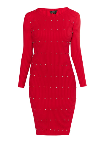 faina Damen Rippstrickkleid Mit Strass-Steinen in Rot