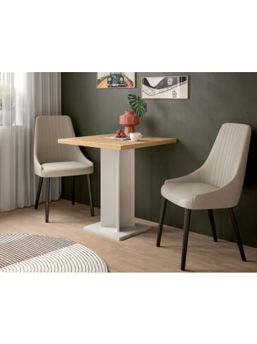 Inn.Furn Esstisch in Eiche Artisan, weiß, Küchentisch quadratisch 70 x 70 cm