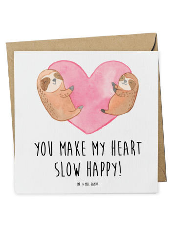 Mr. & Mrs. Panda Einladungskarte Faultiere Herz mit Spruch in Weiß