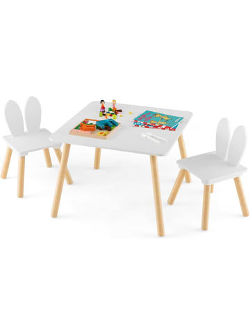 COSTWAY Kindertisch mit 2 Stühlen in Weiß