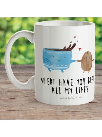 Mr. & Mrs. Panda Plastikbecher Kaffee Bohne mit Spruch in Weiß