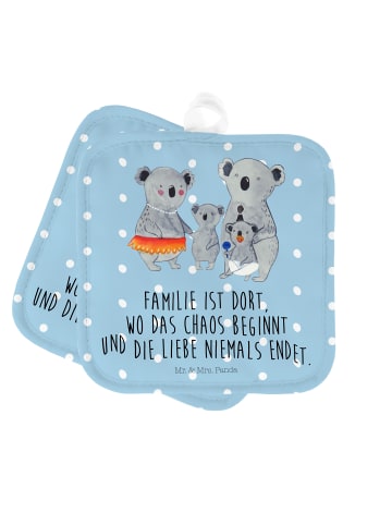 Mr. & Mrs. Panda Topflappen Koala Familie mit Spruch in Blau Pastell
