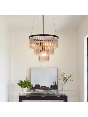 ZMH Pendelleuchte in Schwarz 3-flammige E27 Kristall L 40cm