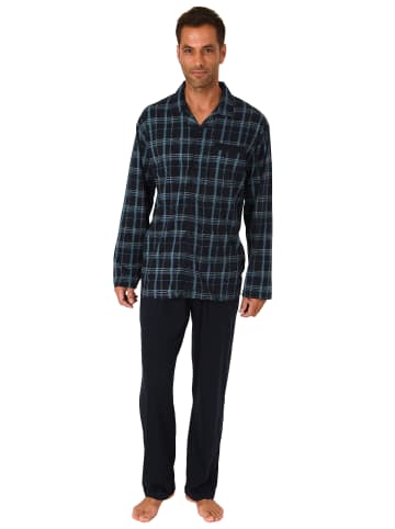 NORMANN Schlafanzug Pyjama zum durchknöpfen Karo - 75269 in marine