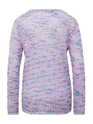 GOLDNER Kurzgröße:  Effektvoller Bändchengarnpullover in weiß / flieder