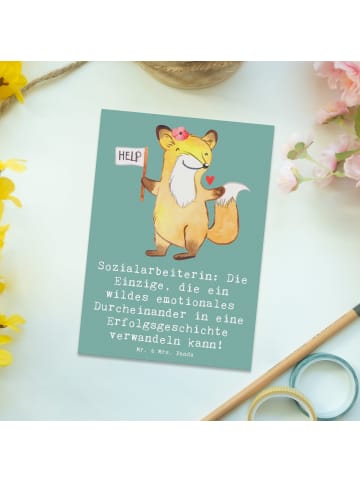 Mr. & Mrs. Panda Postkarte Sozialarbeiterin Erfolg mit Spruch in Meeresbrise