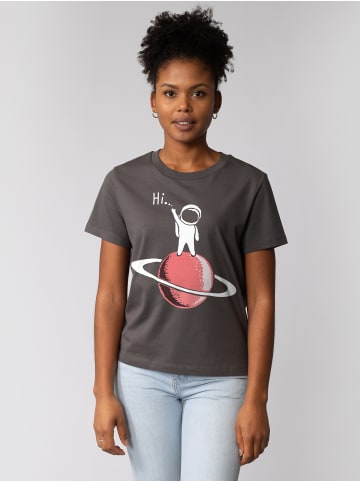 wat? Apparel T-Shirt Astronaut says Hi in Grau