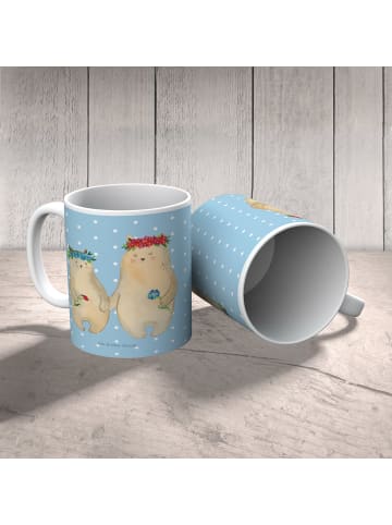 Mr. & Mrs. Panda Kaffeebecher Bären mit Blumenkranz ohne Spruch in Blau Pastell