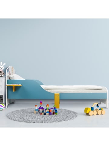 relaxdays Kinderbett "kleine Monster" in Blau/ Weiß - (B)94 x (H)60 x (T)143 cm