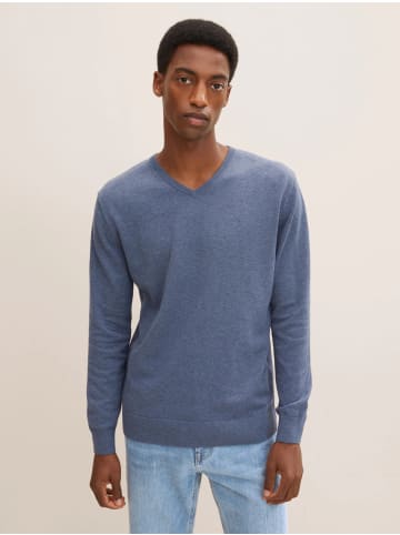 Tom Tailor Dünner Feinstrick Pullover Basic V-Ausschnitt Sweater in Blau