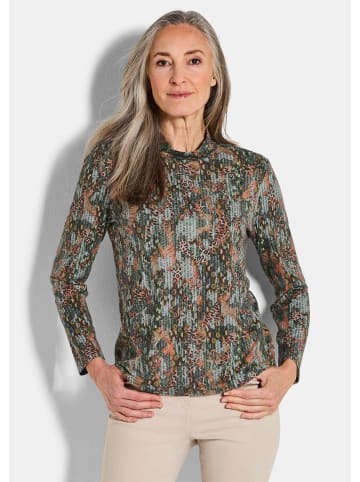 GOLDNER Kurzgröße: Bedrucktes Jersey-Shirt, Langarm in graugrün / gemustert