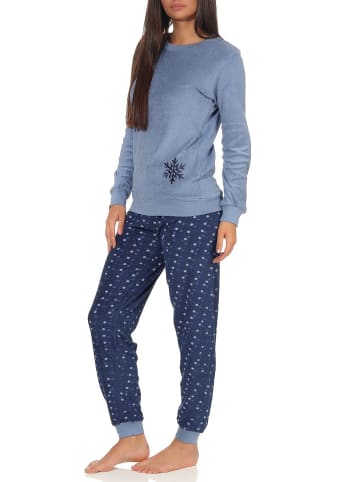 NORMANN Frottee Pyjama Schlafanzug langarm Bündchen - 38852 in blau