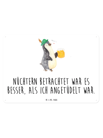 Mr. & Mrs. Panda Metallschild Pinguin Bier mit Spruch in Weiß