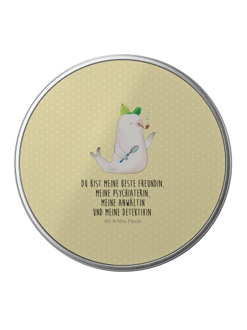 Mr. & Mrs. Panda Aufbewahrungsbox Robbe Sherlock mit Spruch in Gelb Pastell
