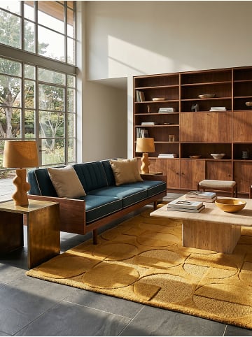 KADIMA DESIGN Wollteppich Kurzflor DEBEN Geometrisch Naturfaser Wohnzimmer in Senfgelb