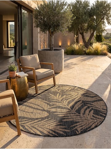 KADIMA DESIGN Teppich Outdoor VIGOLENO Boho botanisch Schlafzimmer Diele in Schwarz-Sandbraun
