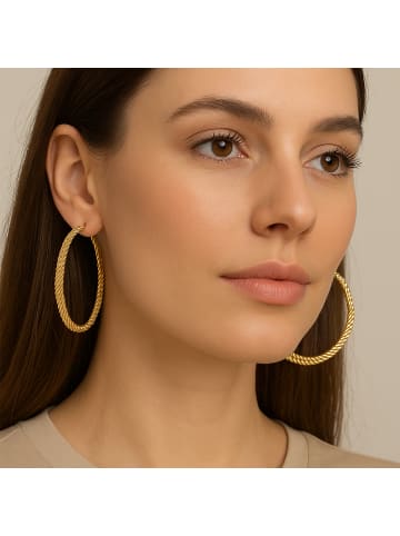 ANELY Creolen Ohrringe rund mit Struktur in Gold