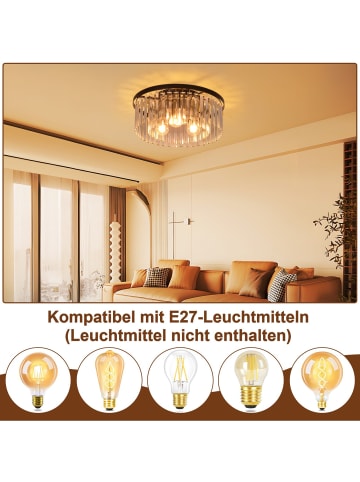 ZMH Deckenleuchte in Schwarz 3-flammige E27 Kristall Modern Wohnzimmerlampe