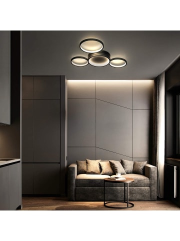 ZMH Deckenleuchte LED in schwarz 4-flammige Ringe dimmbar 52W Modern