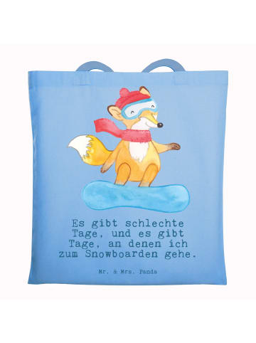 Mr. & Mrs. Panda Tragetasche Hase Snowboarden mit Spruch in Sky Blue