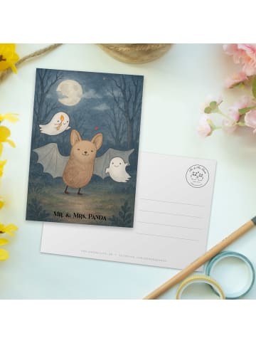 Mr. & Mrs. Panda Postkarte Fledermaus Gespenster Design ohne Spruch in Weiß