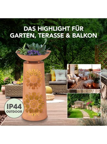 EASYmaxx LED-Dekosäule Rost-Optik Mandala rund 52,5cm 2V braun mit Pflanzschale Braun