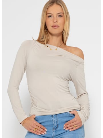 SASSYCLASSY Langarmshirt mit Raffungen in Beige