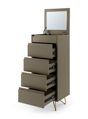 SalesFever Hochkommode mit Spiegel und Stauraum Metallbeine und MDF matt lackiert in Grau