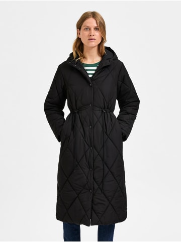 SELECTED FEMME Longline Steppjacke Wattierter Mantel mit Kapuze SLFTORA in Schwarz