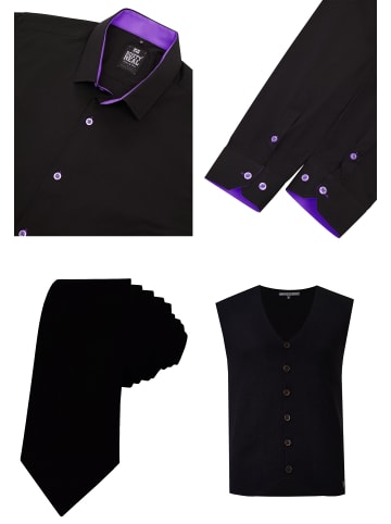 Rusty Neal Hemd mit Weste und Krawatte 3er Set in Schwarz / Lila