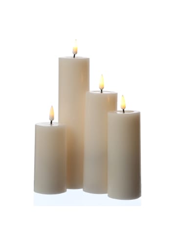 MARELIDA LED Kerze Mia Echtwachs flackernd H: 20cm D: 5cm in creme