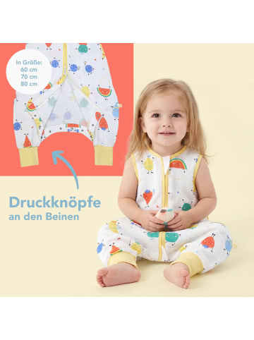 Schlummersack Musselin Schlafsack mit Füßen, 0.5 TOG in Weiß-Gelb