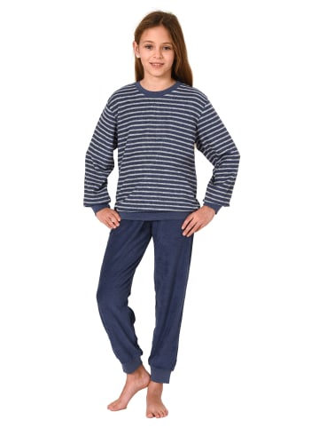 NORMANN langarm Frottee Schlafanzug Pyjama Bündchen Streifen - 77074 in navy