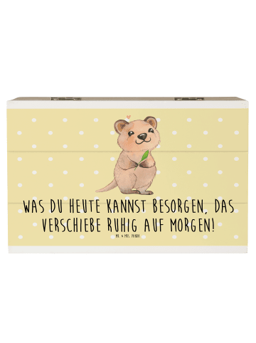 Mr. & Mrs. Panda Holzkiste Quokka Happy mit Spruch in Gelb Pastell