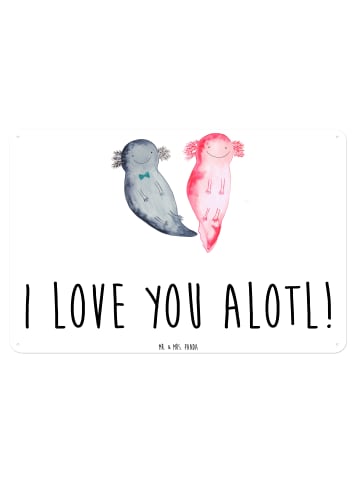 Mr. & Mrs. Panda Blechschild Axolotl Liebe mit Spruch in Weiß